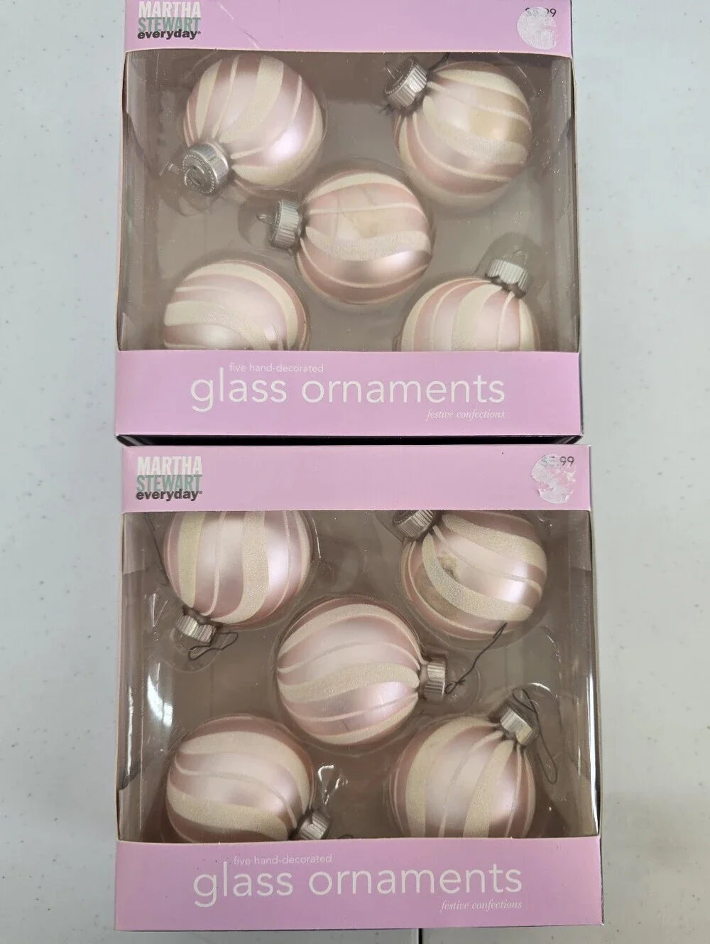 Martha Stewart Christmas Tree Ornaments Snowflake Tree Topper Pink & White Candy